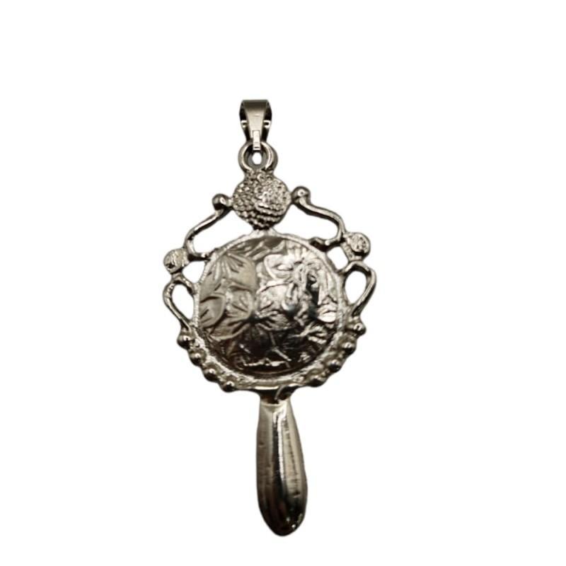 Miniatura Pingente Abebê Iemanjá 4,3 Cm Em Metal Banhado Prateado