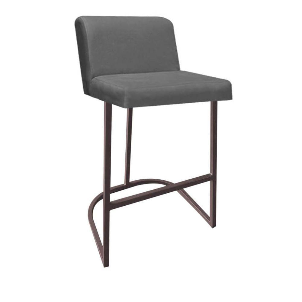 Miniatura Banqueta Com Encosto Noah Luxo Confort Bistrô Cozinha Ferro Marrom Suede Cinza - Amey Decor
