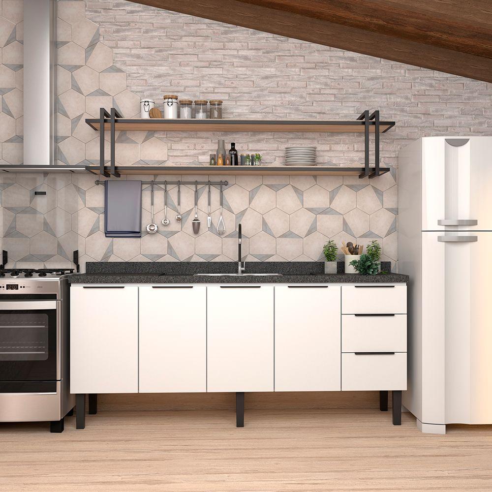 Gabinete Cozinha Em Aço Júpiter 200 3 Gavetas Branco