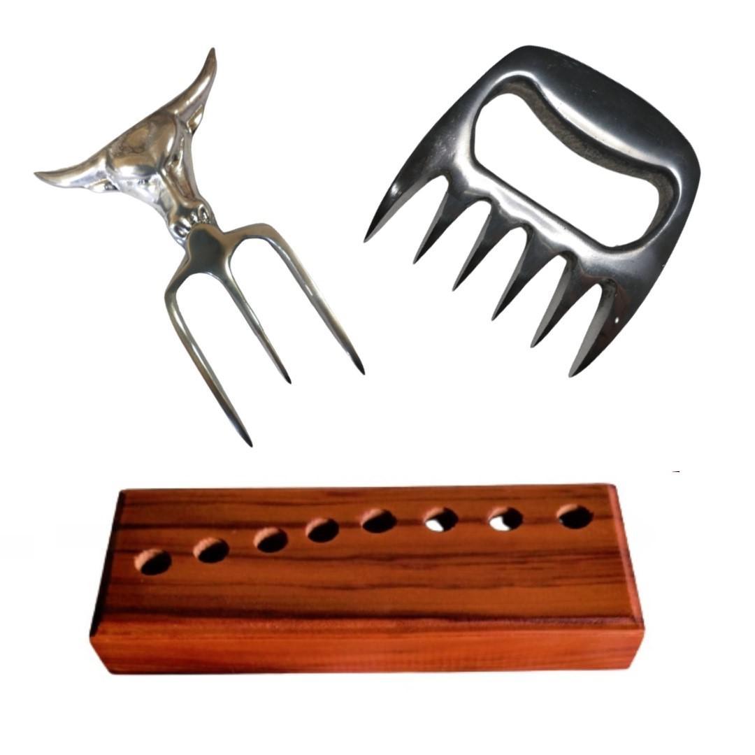 Miniatura Kit Garfo Trident Churrasco + Garra De Urso