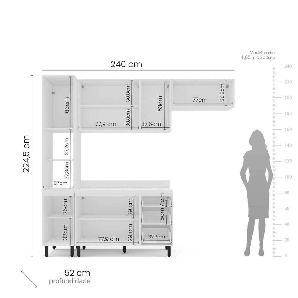 Miniatura Cozinha Completa 4 Peças 224,5cm X 240cm Meena Branco/Verde Oliva