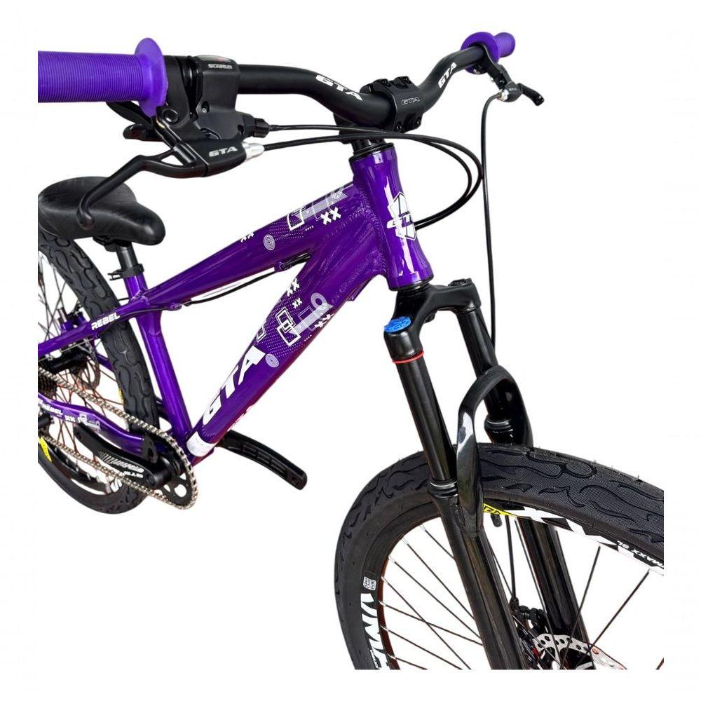 Miniatura Bicicleta Aro 26 Gta Rebel Freeride Downhill Single 7v Rodas Vmaxx Freio A Disco Pneu Flame Preto Roxo