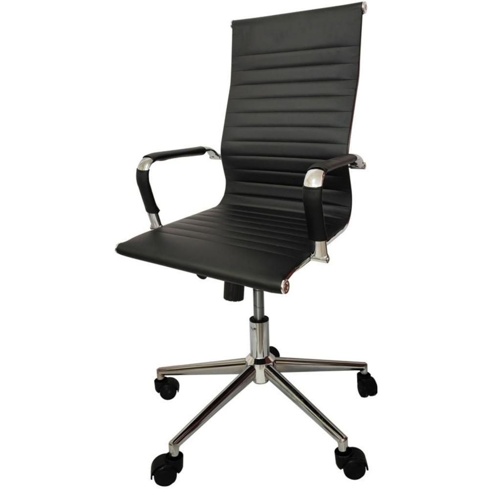 Miniatura Cadeira Giratória Alta Office Esteirinha Rivatti Em Pu Preta Base Rodízio Cromado