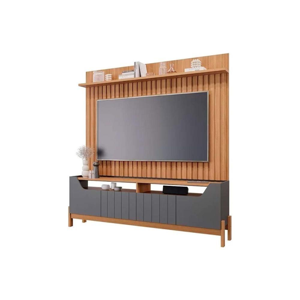 Miniatura Home P/ Tv Até 70 Pol Moema/maragogi Ripado C/ 4 Portas E Pés 180x197cm Grafite/nature - Permóbili