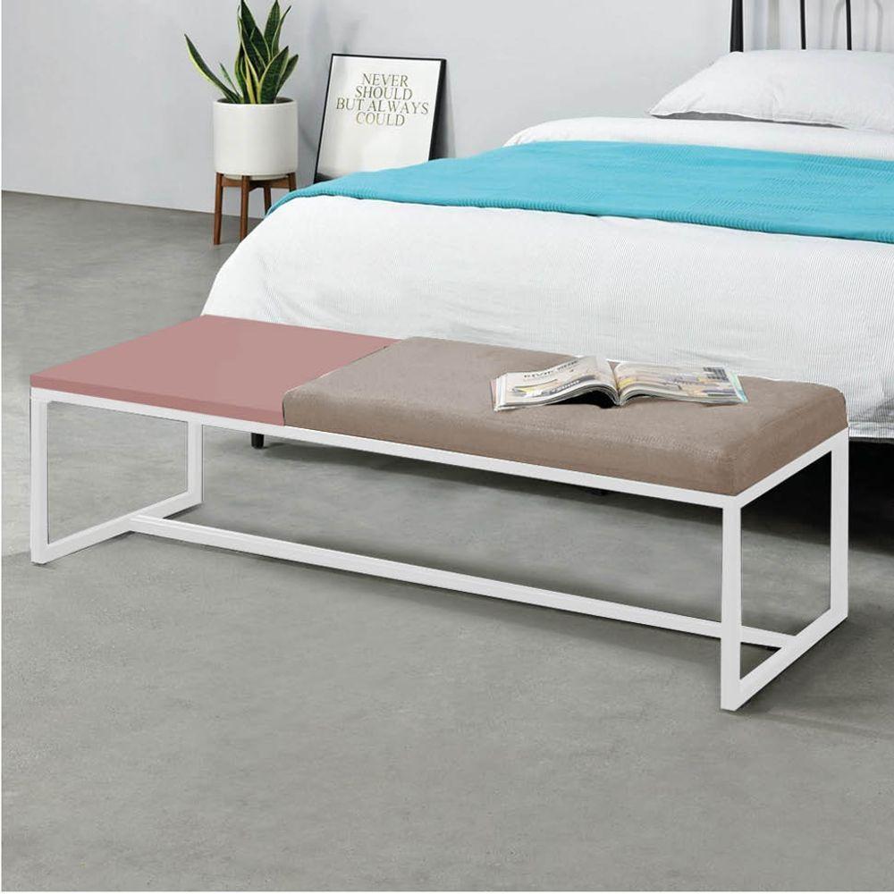 Miniatura Calçadeira Recamier Londres 195cm Branco Suede Bege Mdf Rose - Ahazzo Móveis