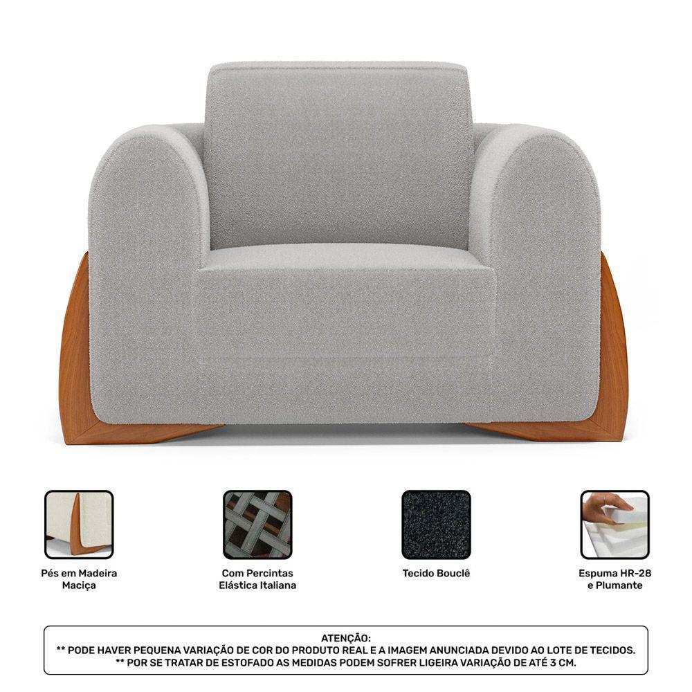 Miniatura Poltrona Decorativa Living Bloom Com Pés De Madeira Bouclê Cinza - Desk Design
