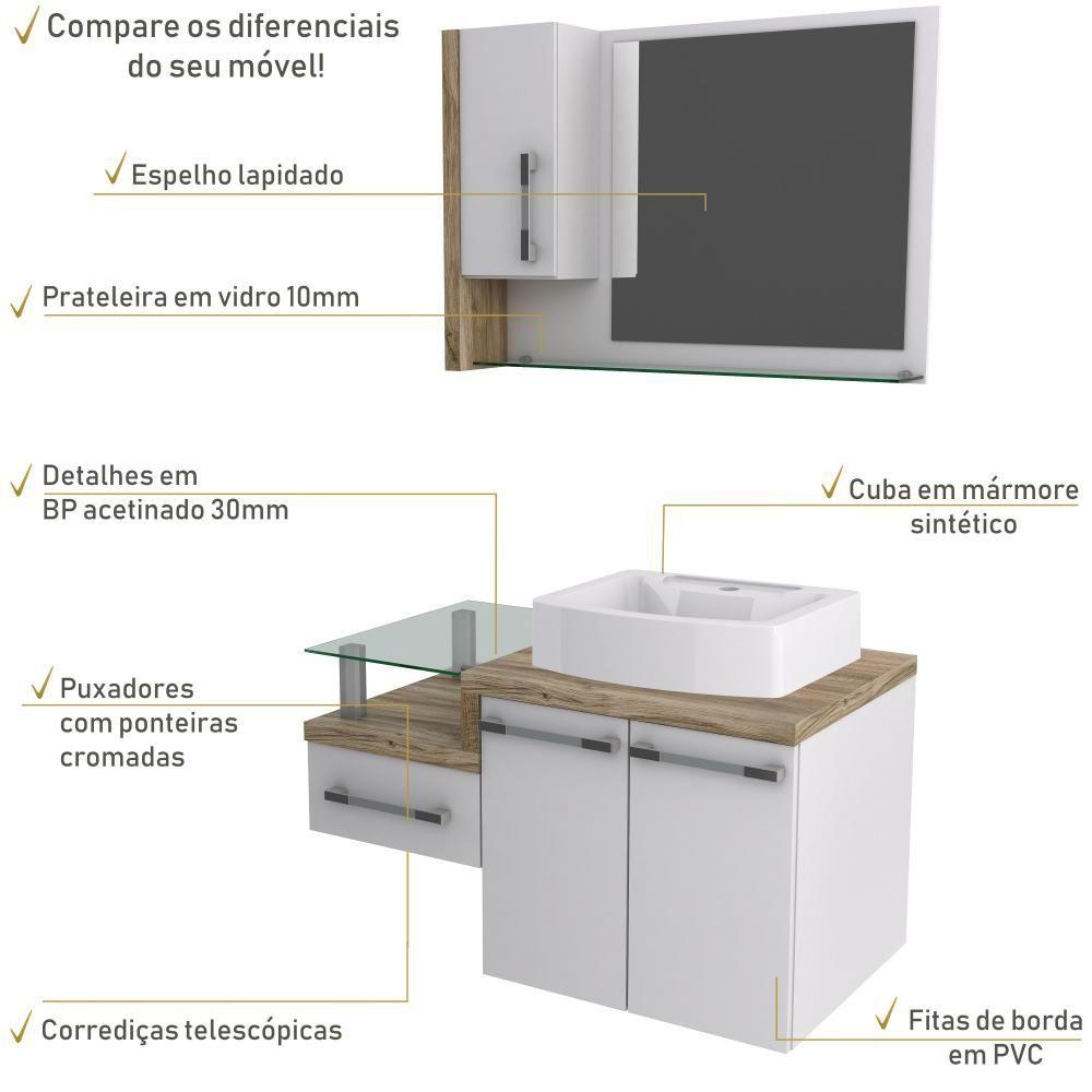 Miniatura Conjunto Balcão C-cuba Aria 41 E Espelheira Legno 830 Branco Chess C-branco Chess Branco Chess C-carvalho
