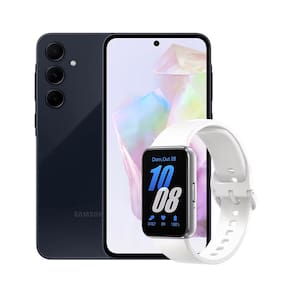 Miniatura Smartphone Samsung Galaxy A35 5G 128GB Azul Escuro, 6GB RAM Câmera Tripla de até 50MP, Tela super AMOLED 6,6" + Galaxy Fit3 Prata Display de 1.6"