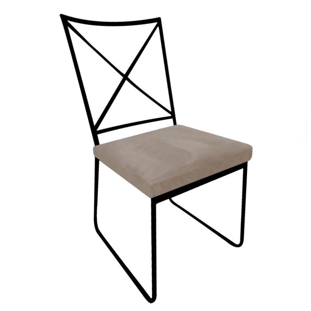 Miniatura Kit 07 Cadeiras De Jantar Clark Industrial Ferro Preto Suede Bege - Amey Decor
