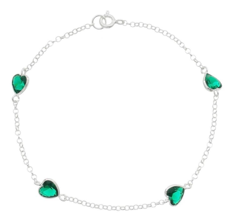 Pulseira Feminina Pedra Zirconia Coração Prata 925