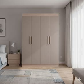 Miniatura Guarda-Roupa Casal Bartira Ville 4 Portas de Bater 2 Gavetas Internas MDP - 134cm de Largura Avelã/Capuccino