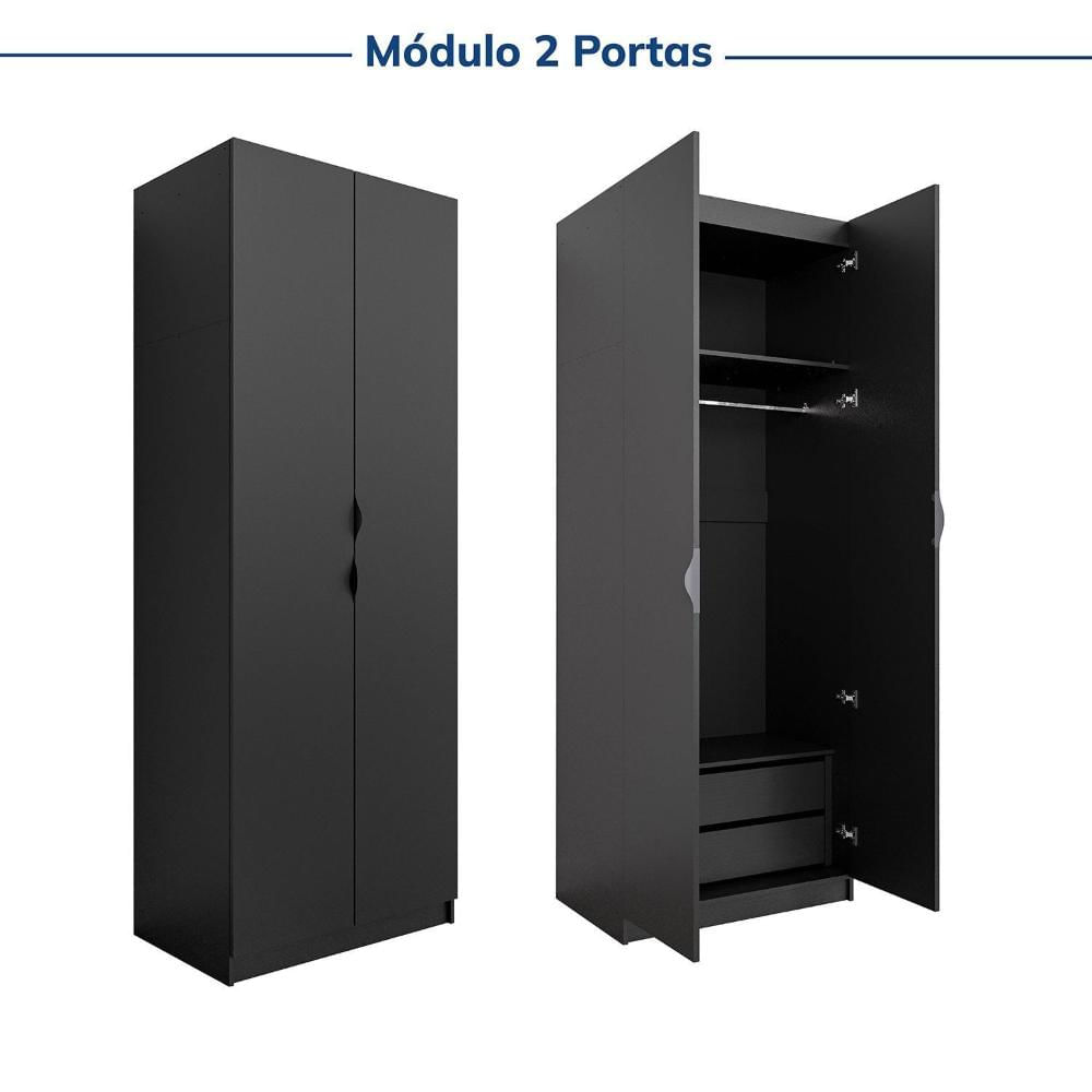 Guarda-roupa Modulado 2 Portas 3 Peças Hera Cabecasa Madeiramadeira Preto