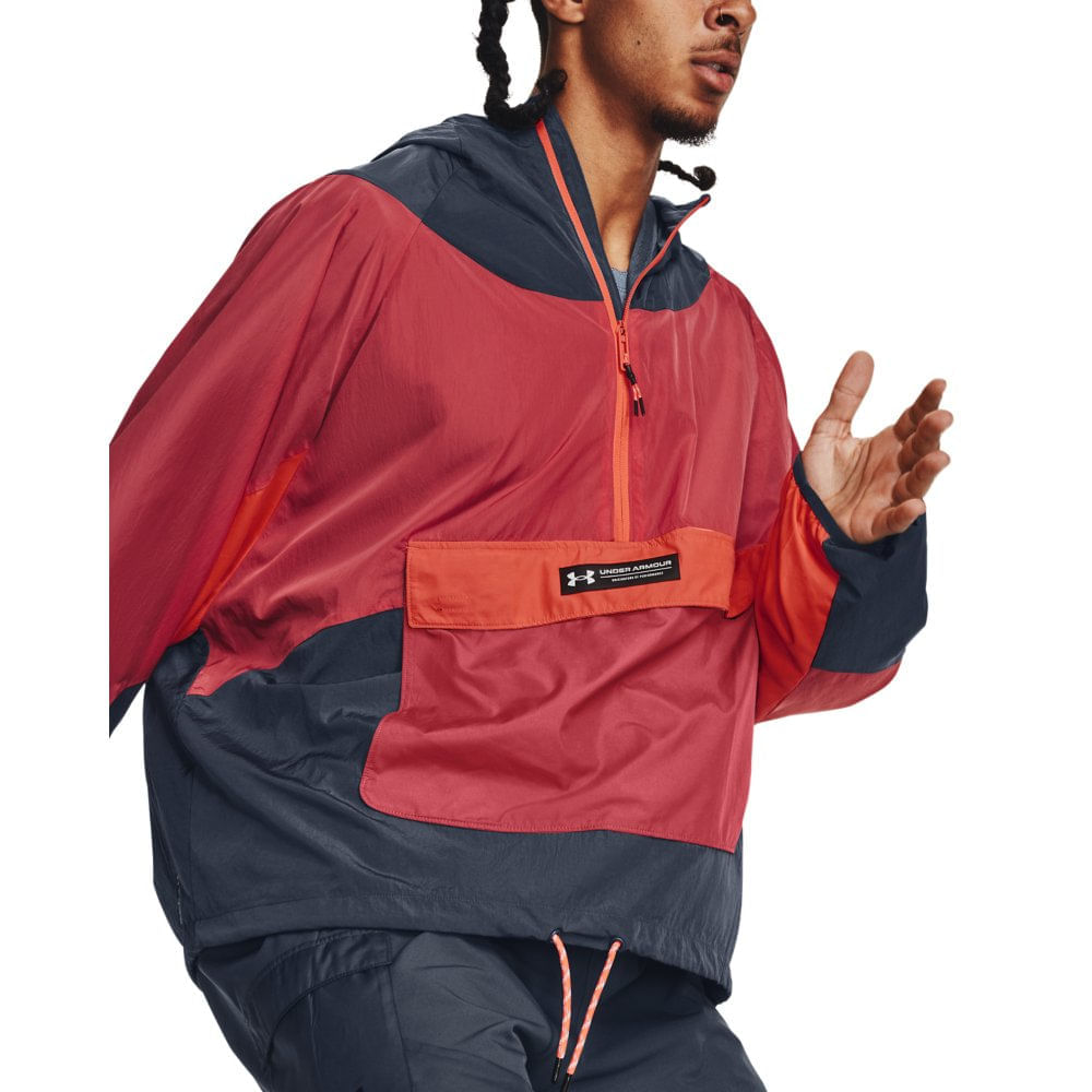 Miniatura Jaqueta de Treino Masculina Under Armour Rush Woven 1/2 Zip Anorak Cinza - G