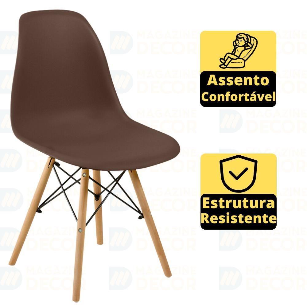 Miniatura Conjunto Mesa De Jantar Redonda Marci Premium Branca 120cm Com 4 Cadeiras Eames Eiffel - Marrom