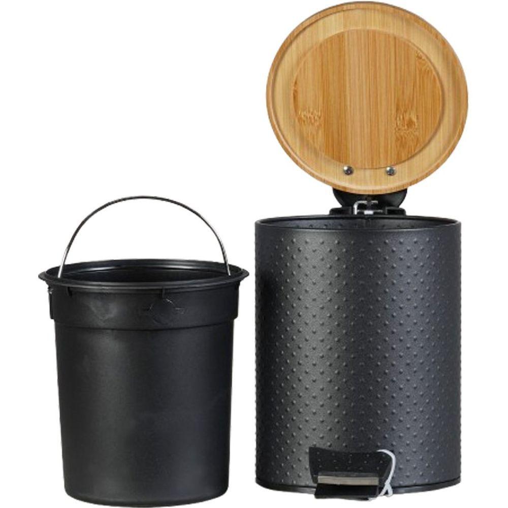 Miniatura Lixeira Classic Aço Inox Tampa Em Bambu 5l 25x20x20cm Preto