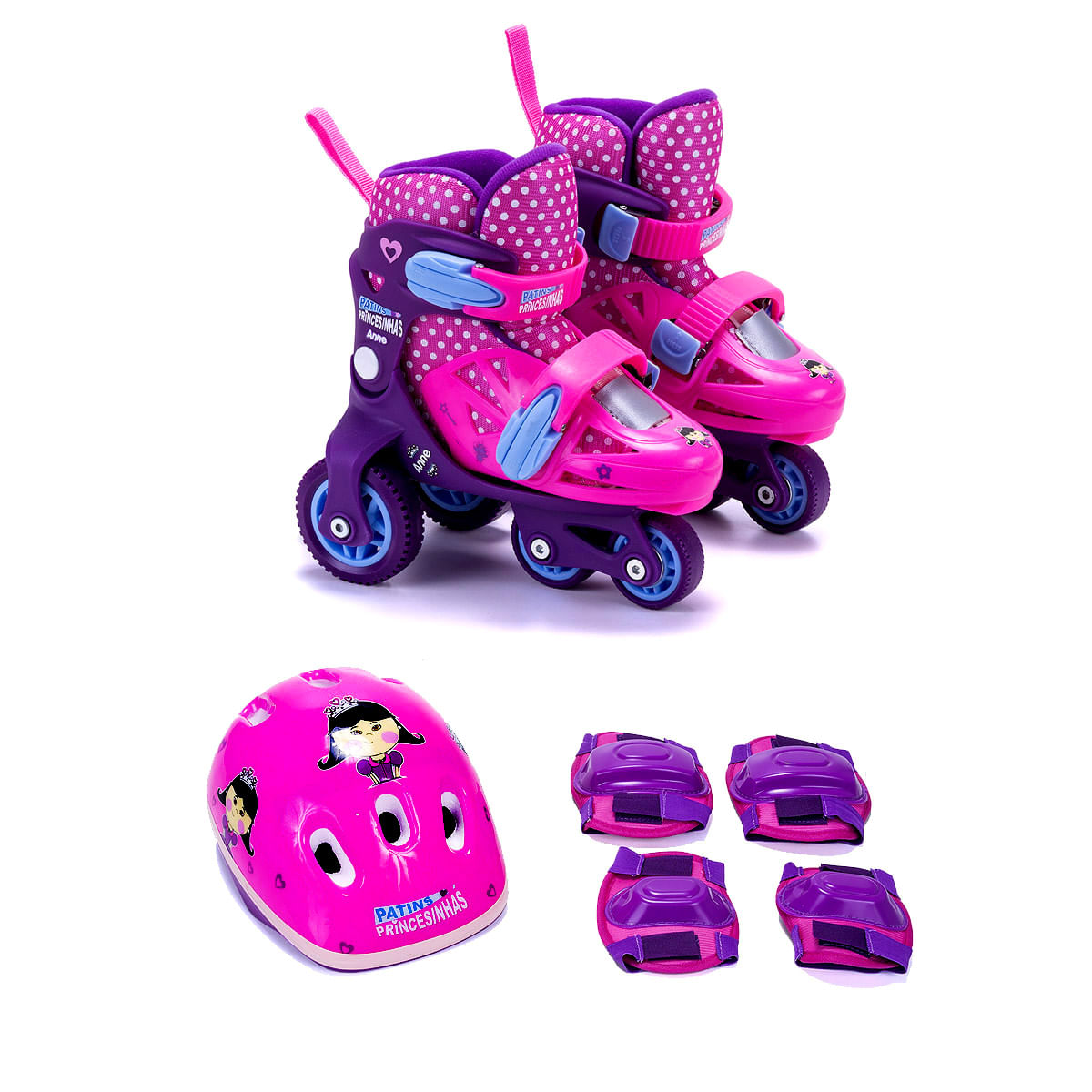 Miniatura Kit Patins Infantil 27 ao 30 - Princesinha Anne - Unik Toys 7898948586730 - Roxo com rosa - Patins - Unik toys - Ajustável do 27 ao 30