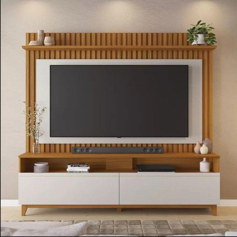 Miniatura Home Nt1340 183cm Em Ripado Para Tv Até 65 Polegadas Notável Freijó E Off White Tx
