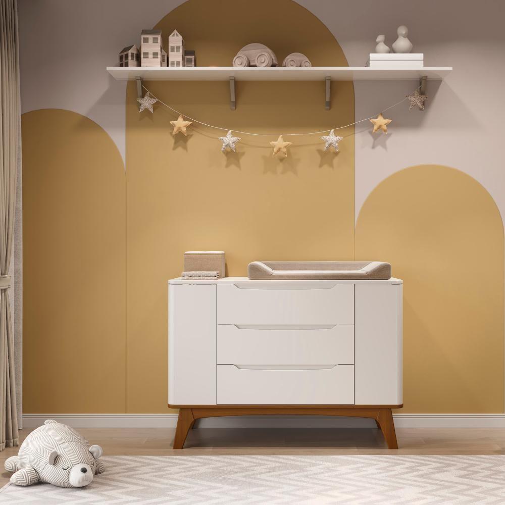 Miniatura Cômoda Infantil Canto Redondo 3 Gavetas E 2 Portas Sambalelê Branco