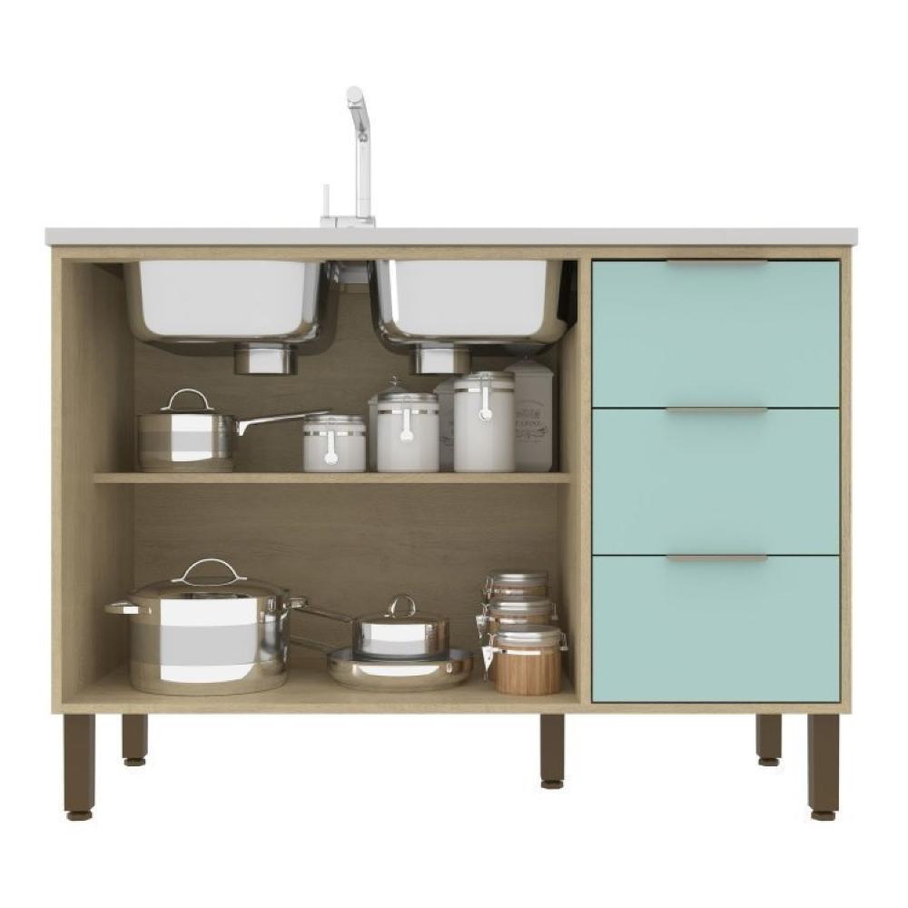 Jogo De Cozinha Modulada 5 Peças Karine Carvalho/Pistache Móveis Sul Moveis Sul Carvalho/Pistache