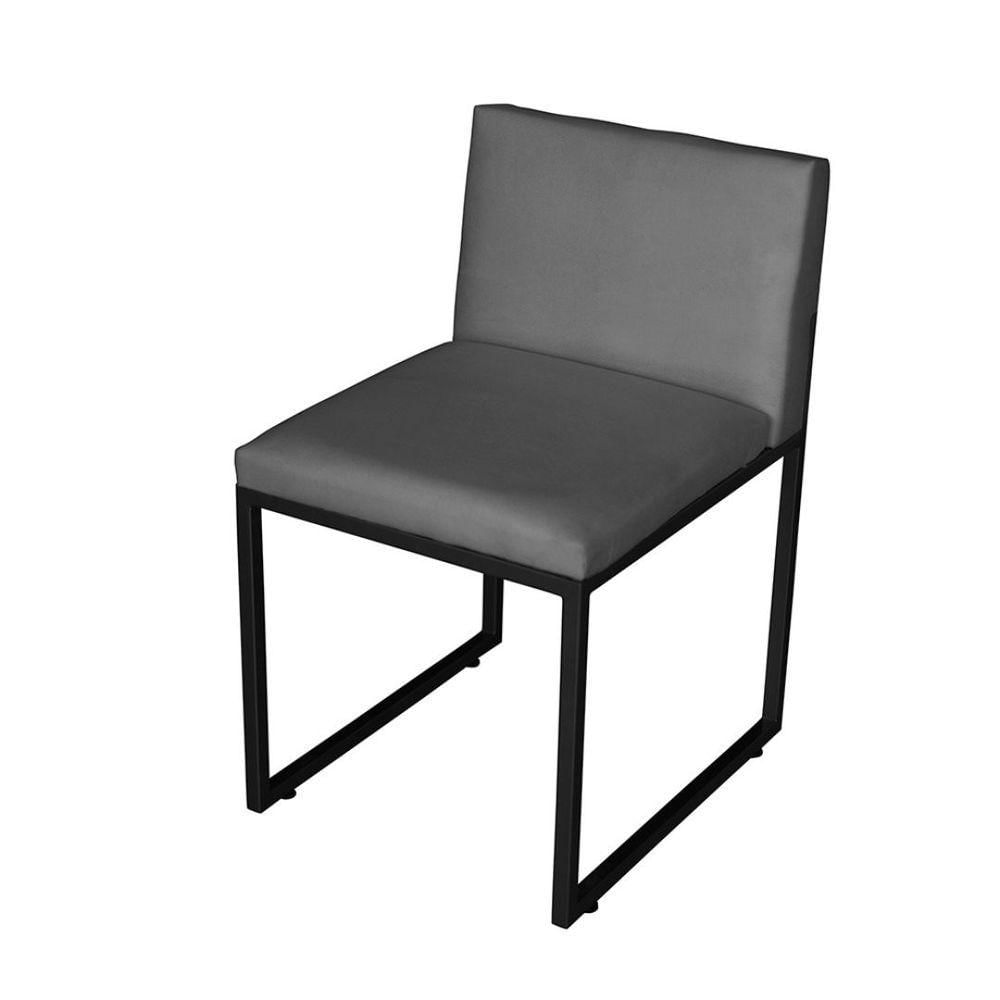 Miniatura Kit 3 Cadeira De Jantar Escritorio Industrial Vittar Ferro Preto Suede Cinza