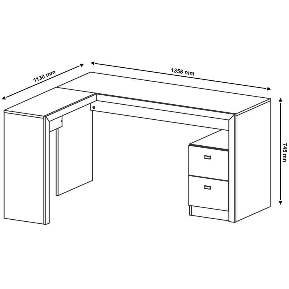 Miniatura Mesa De Canto Para Escritório Em L Angular Com 2 Gavetas Preto