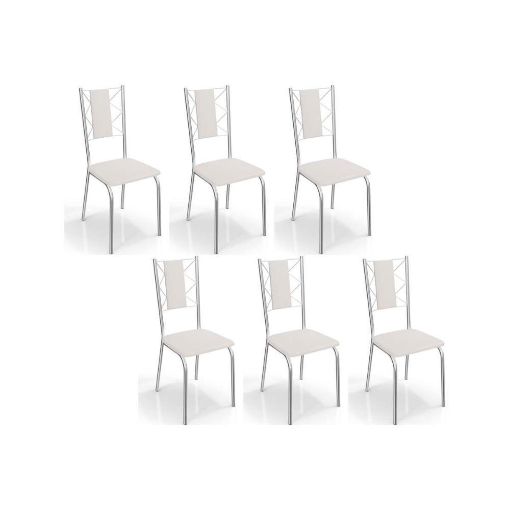 Miniatura Cadeiras De Cozinha Lisboa C076 Kit 6 Un Cromada - Assento Branco 106 - Kappesberg