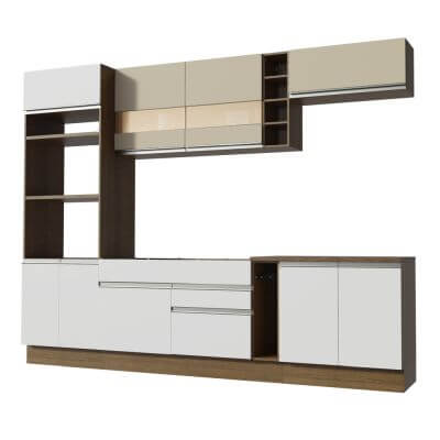 Cozinha Completa Madesa Vicenza com Armário e Balcão Rustic/Branco/Crema Cor:Rustic/Branco/Bronze