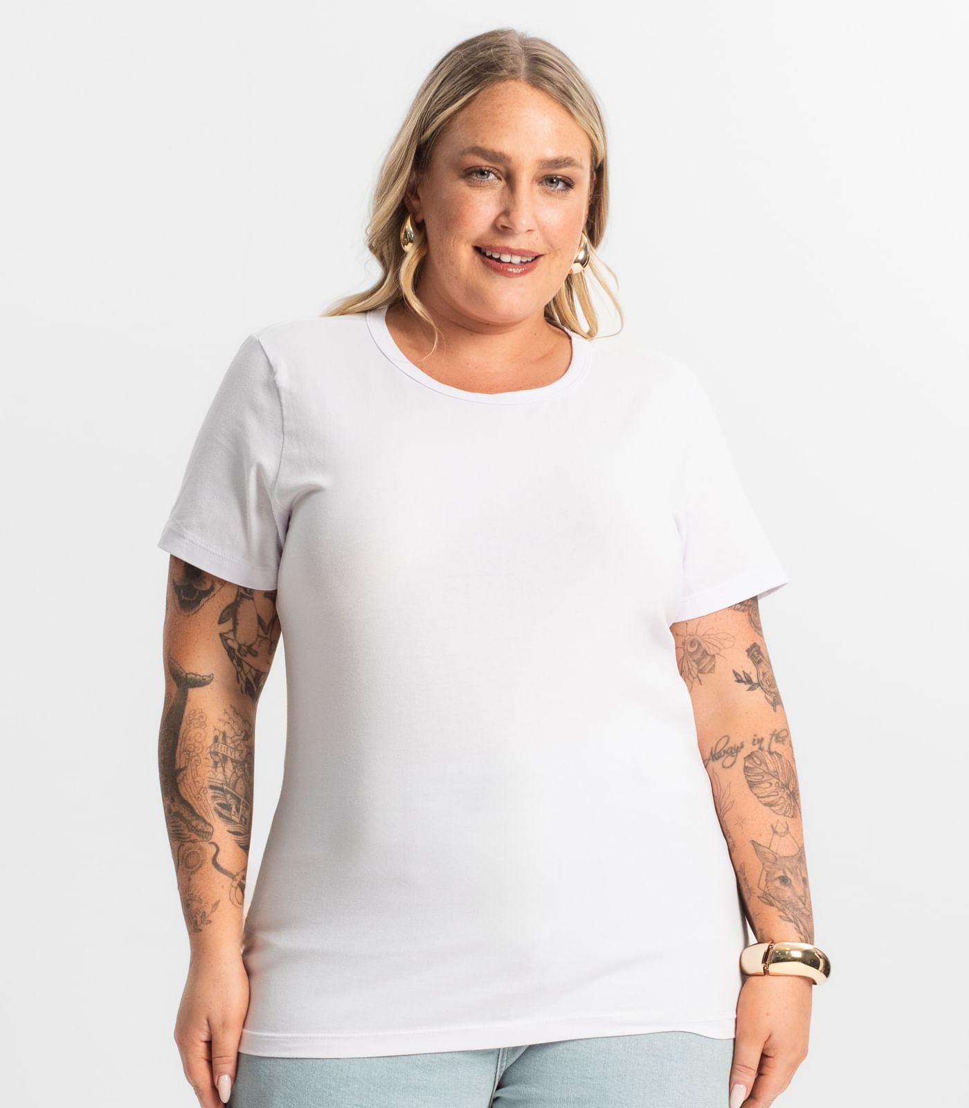 Miniatura Blusa Feminina Cotton Manga Curta KO Branco Plus G1
