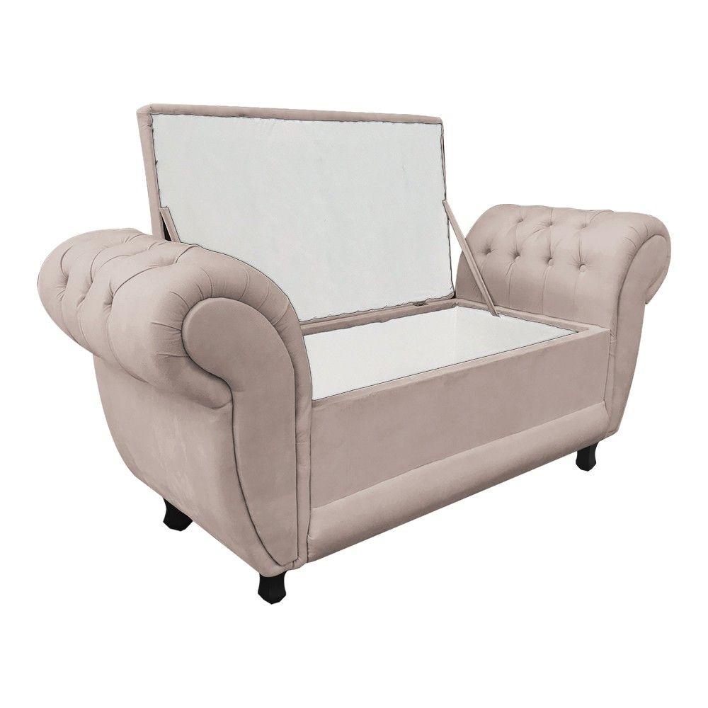 Miniatura Recamier com Baú Grécia Namoradeira Calçadeira Suede Bege
