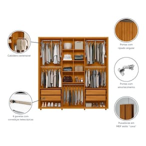 Guarda-Roupa Casal Madetec Portinari com Espelhos 6 Portas 4 Gavetas Ripado Angular Amortecimento Cabideiro Extensível ARM 6PT C/ESP 4GV MADETEC VERONESE CINAMOMO