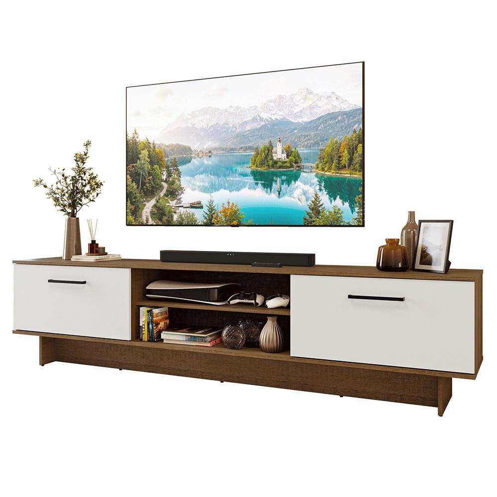 Miniatura Rack para TV até 80 Polegadas 218 cm 2 Portas Rustic/Branco Agata Madesa