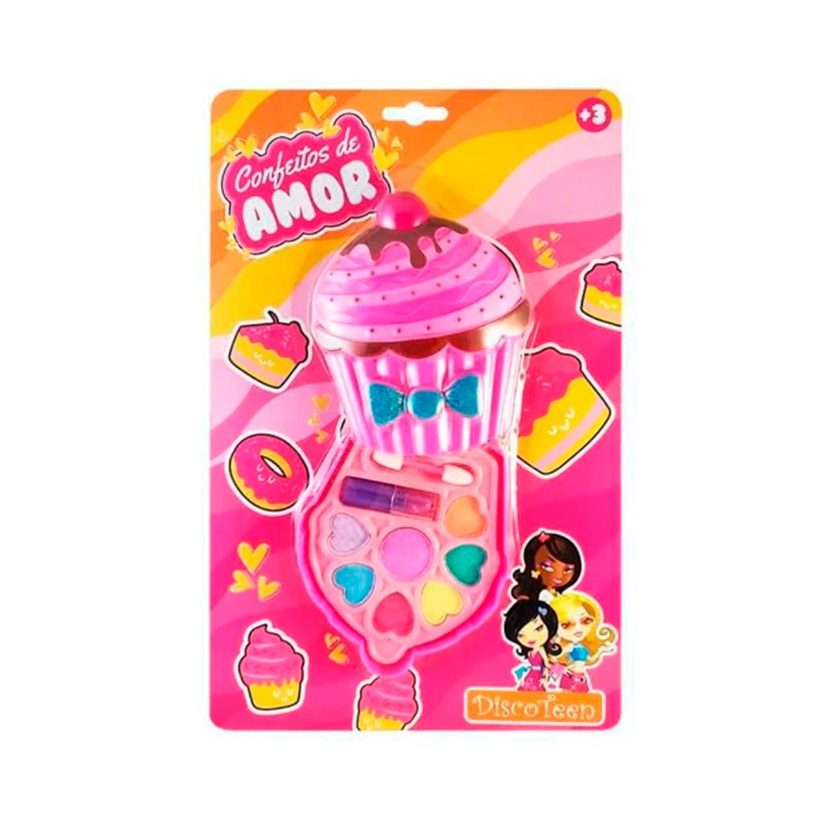 Miniatura Maquiagem Infantil Kit Estojo Sombras Batom Pincel Disco