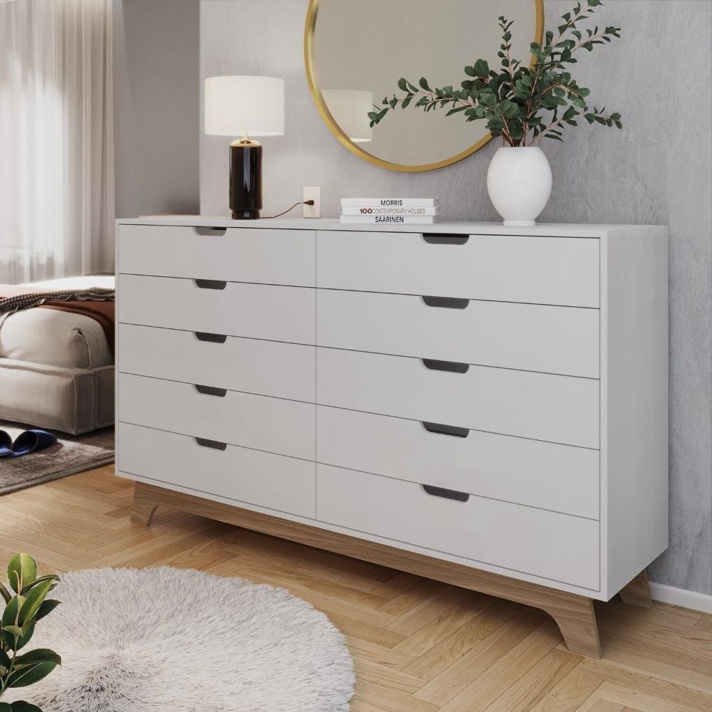 Miniatura Cômoda Alice 10 Gavetas em 100% Mdf Louro Freijó Grann/Branco