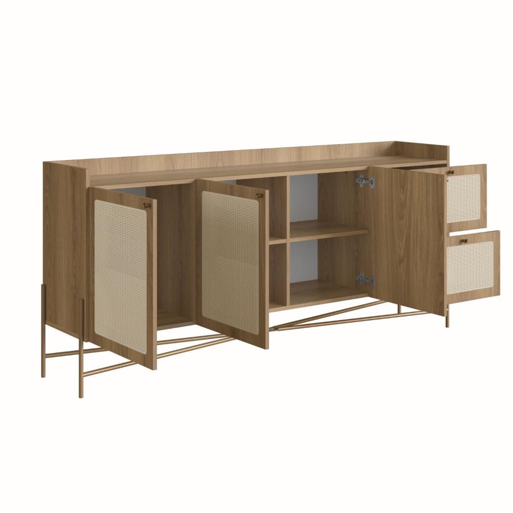 Miniatura Buffet Aparador 3 Portas 2 Gavetas Palhinha Pé Metal Dourado Oslo Artesano Hanover/Dourado