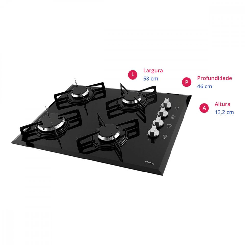 Miniatura Cooktop 4 Bocas Philco a Gás Cook Chef 4 Preto - Bivolt