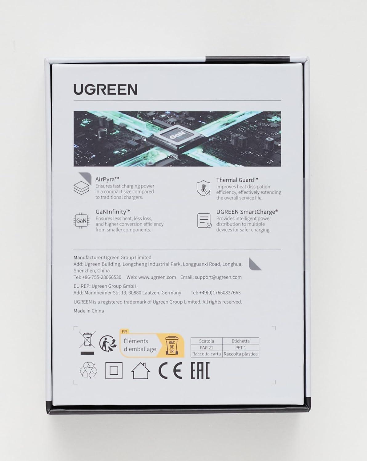 Carregador Rápido Ugreen Nexode Pro 65W Gan Suporta 45W 25W