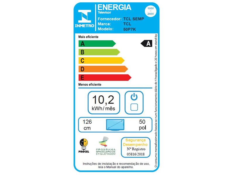 Smart TV 50" TCL 4K UHD QLED 50P7K Google TV AiPQ Google Assistente 3 HDMI