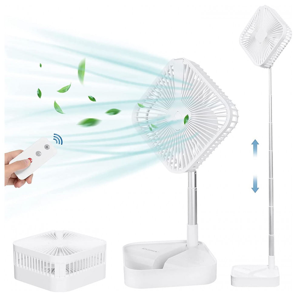 Miniatura Ventilador de Mesa Portátil Comix com Altura Ajustável, Controle Remoto e Bateria Recarregável, Branco