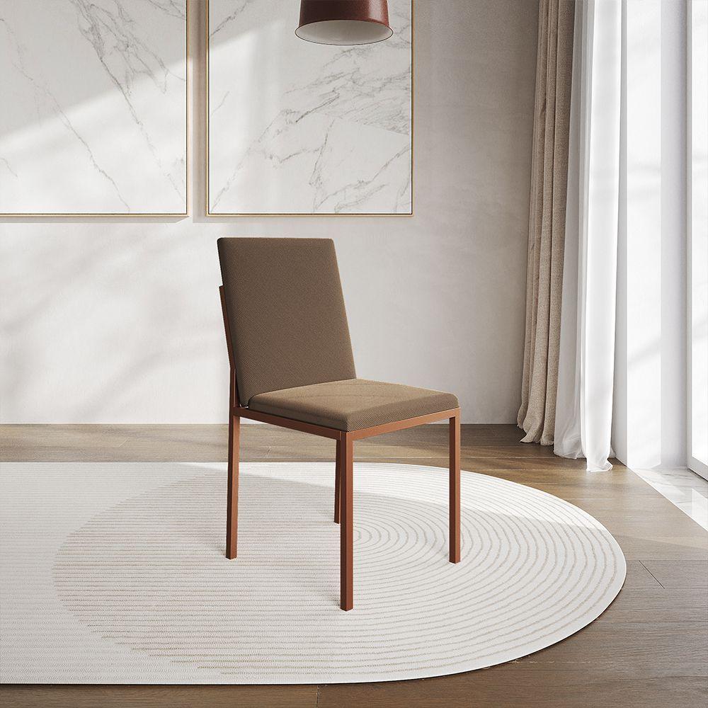 Miniatura Kit 2 Cadeiras De Jantar Estofadas Mônaco Base Cobre Veludo Marrom - Cor: Preto