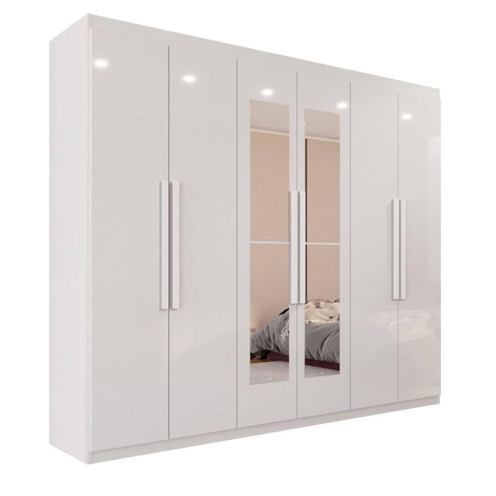 Miniatura Guarda-Roupa Casal 6 Portas 4 Gavetas com Espelho 100% MDF Atlanta Branco Neve