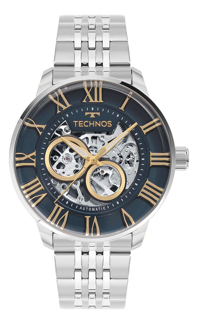 Miniatura Relógio Technos Masculino Aut Prata - G3265As/1A Bisel Azul