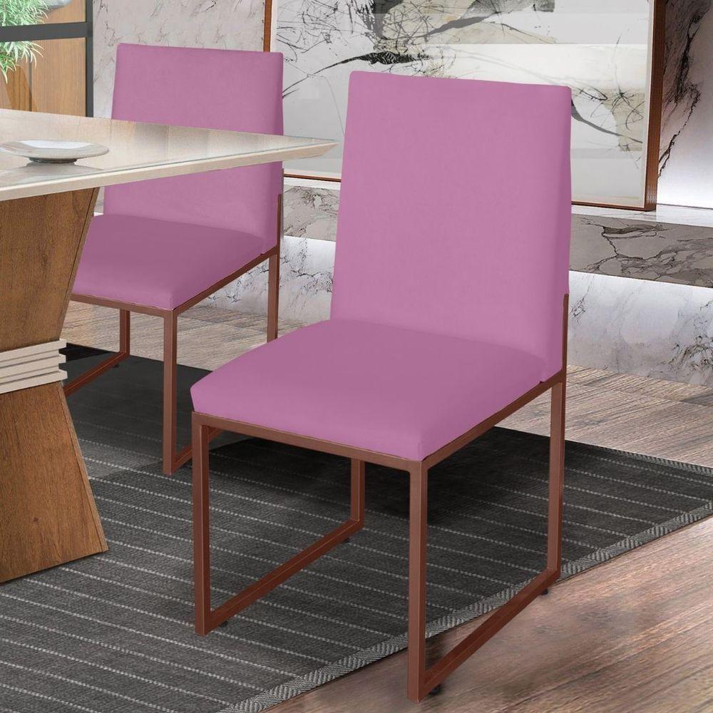 Kit 2 Cadeira De Jantar Escritorio Industrial Garden Ferro Bronze Suede Rose