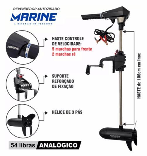 Motor Eletrico Phantom 54Lbs Agua Doce Barco Lancha Canoa