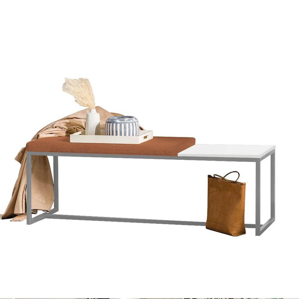 Miniatura Banco Recamier Puff 160cm Industrial Cinza Suede Terracota Tampo Quadrado Mdf Branco