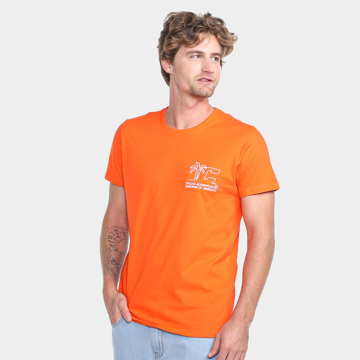 Miniatura Camiseta Colcci Casual Masculina Laranja - GG