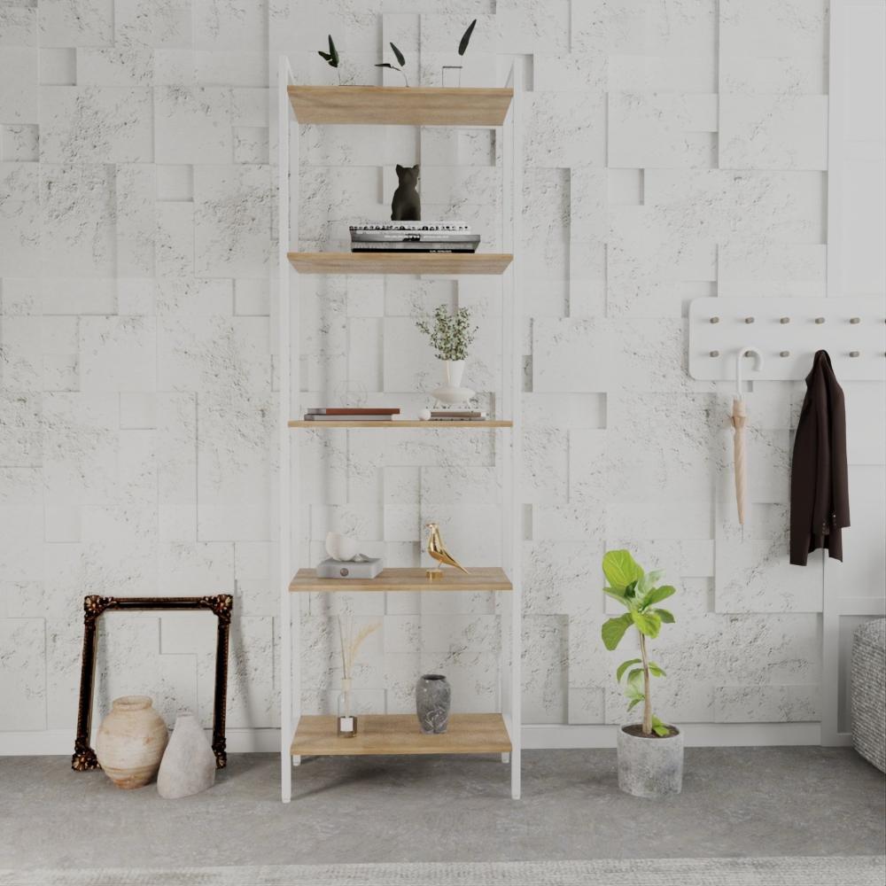 Miniatura Estante para Livros Industrial Aço Multiuso 5 Prateleiras 187x60cm Active Yescasa Lâmina Mel / Est.Branca
