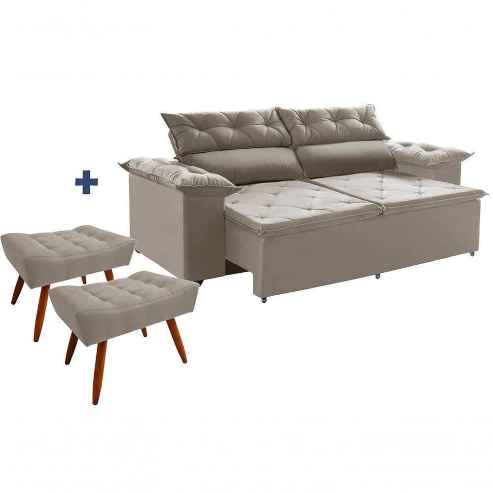 Miniatura Jogo Sofá 200 Retrátil Cm Molas Espirais Com 2 Puffs