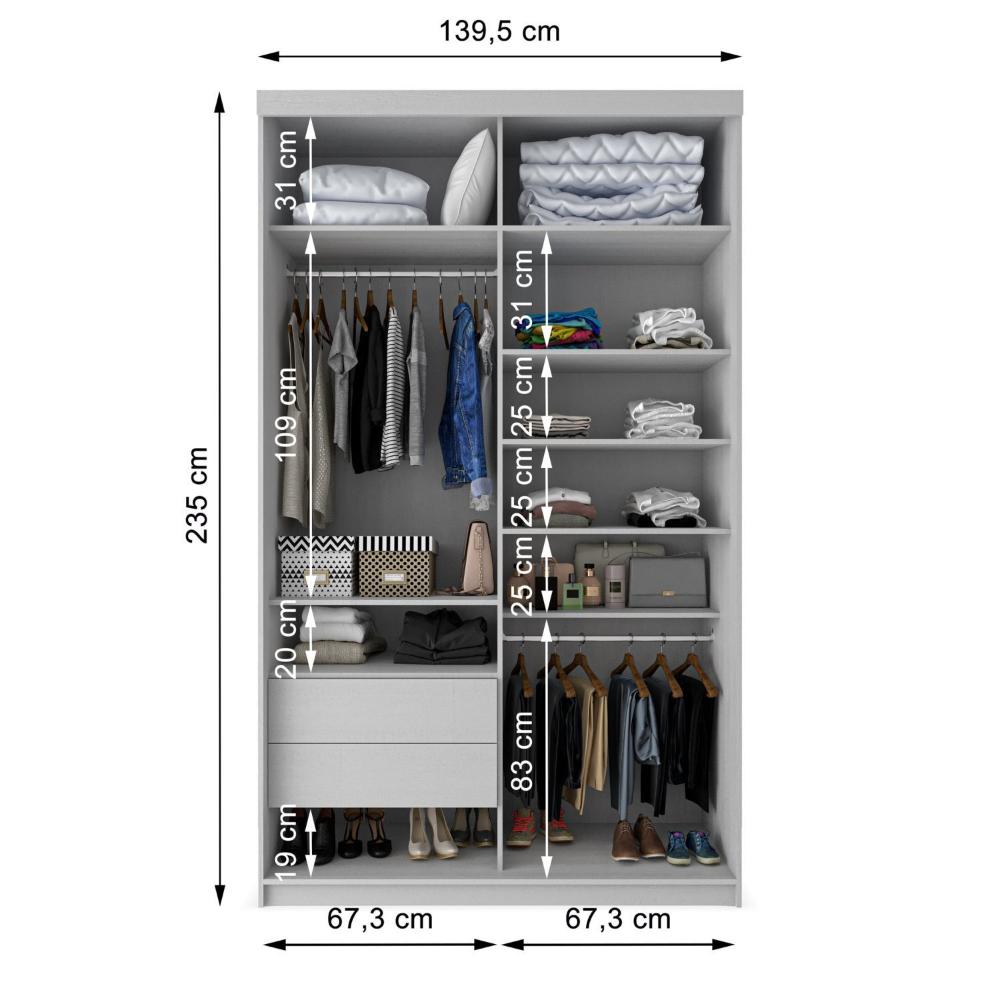 Miniatura Guarda Roupa Solteiro com Espelho 2 Portas 3 Gavetas Lugano RR Moveis Branco