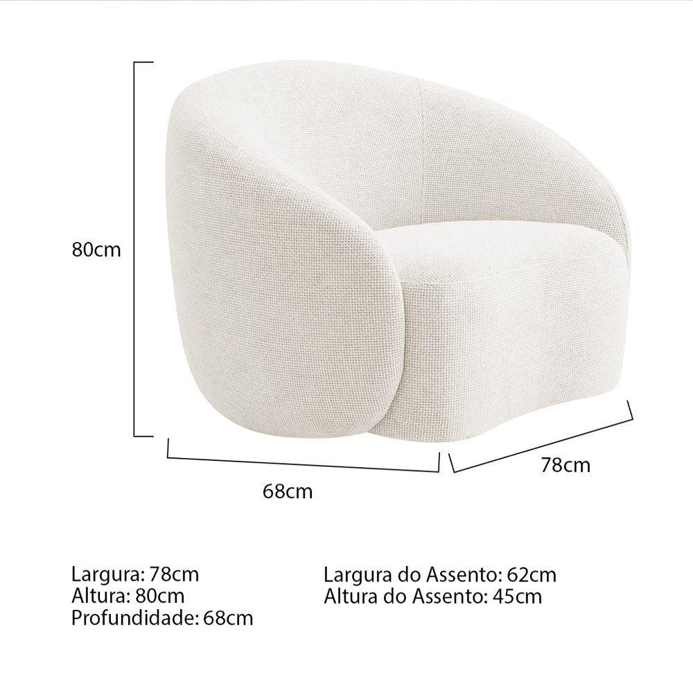 Kit Sofá 3 Lugares 200cm E 2 Poltronas Orgânica Luxo Recepção Amore Bouclé Cor Branco
