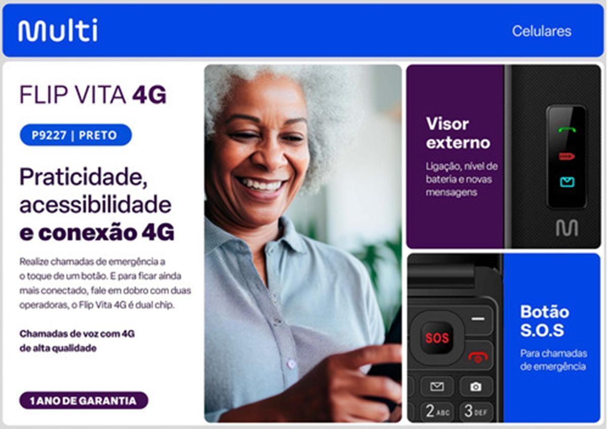 Celular Flip Vita 4G Multilaser Botão Sos P9227